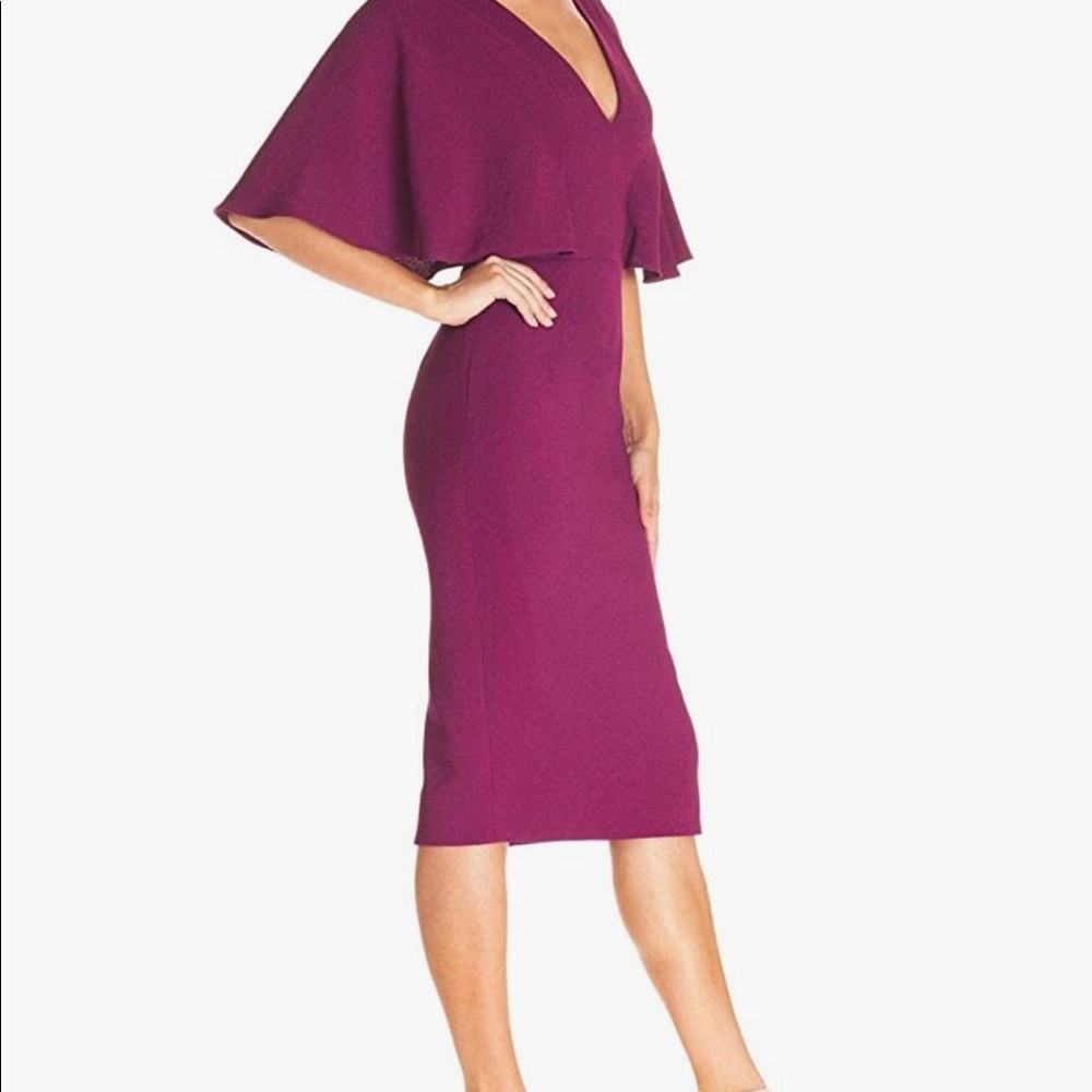 Dress the Population | Louisa Flounce Dress in dark burgundy